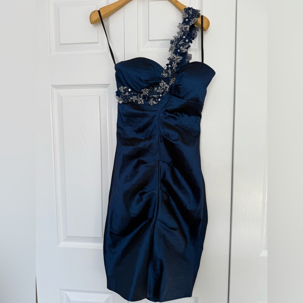 Xscape by Joanna Chen Midnight Blue One-Shoulder Dress